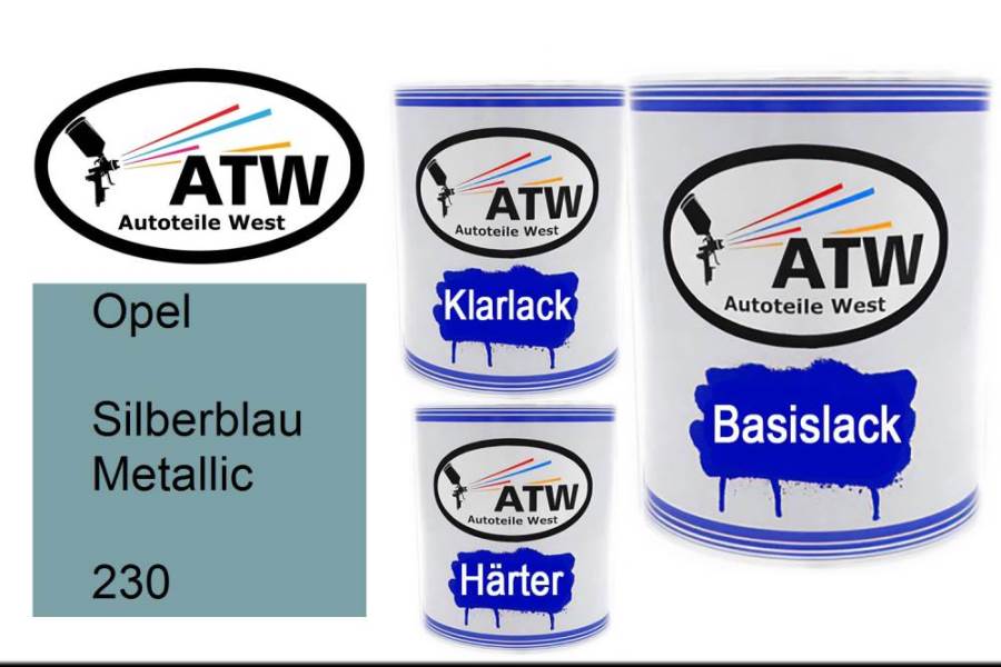 Opel, Silberblau Metallic, 230: 1L Lackdose + 1L Klarlack + 500ml Härter - Set, von ATW Autoteile West.